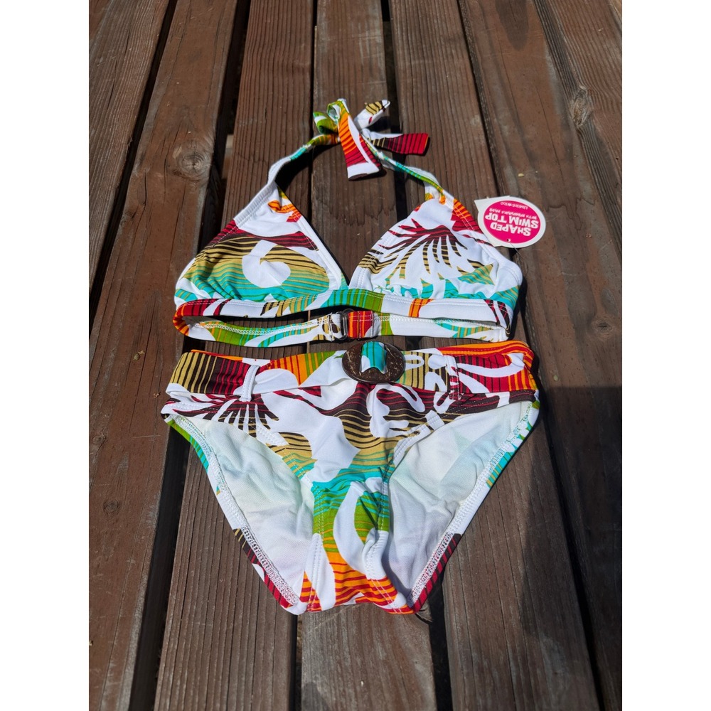 Limited Too Club Too Girls Bikini Set Size 10 Tropical Floral Stripe Multicolor